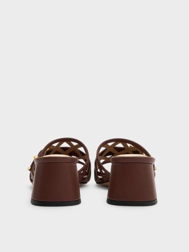 Whitney Leather Cut-Out Heeled Mules, Brown, hi-res