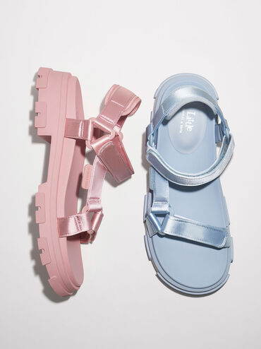 Girls' Satin Sports Sandals, Pink, hi-res