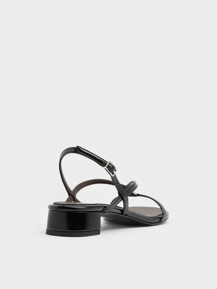 V-Strap Heeled Slingback Sandals, Black Boxed, hi-res