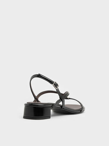 V-Strap Heeled Slingback Sandals, Black Boxed, hi-res