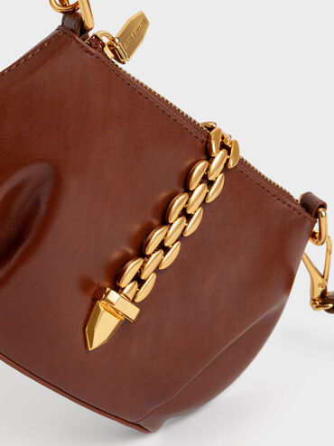 Túi đeo vai hình thang Isana Chain-Handle, Chocolate, hi-res
