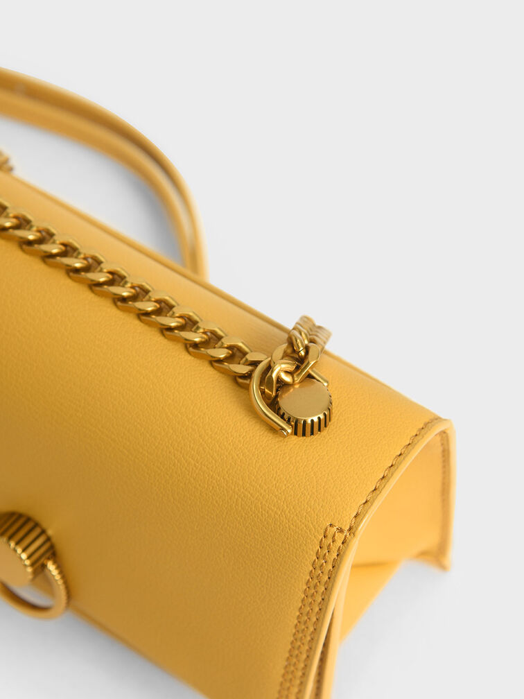 Túi đeo vai phom chữ nhật Ring Push-Lock, Vàng, hi-res