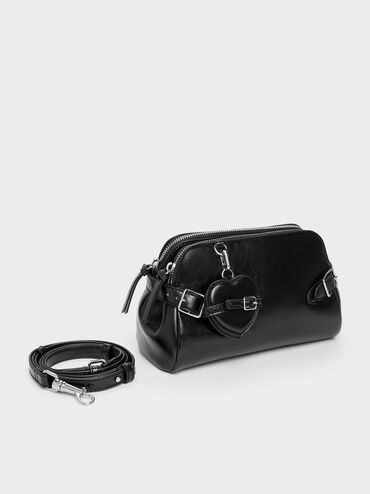 T&uacute;i đeo vai phối charm tr&aacute;i tim Nellie, Noir, hi-res