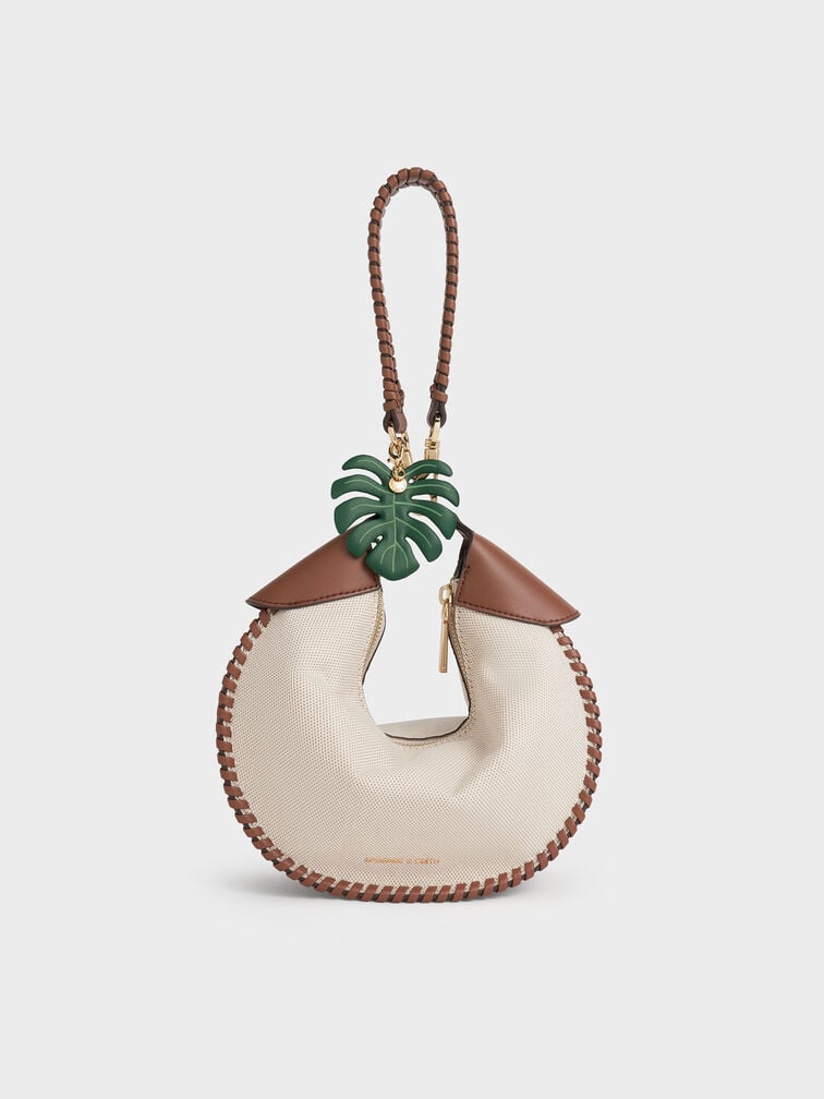Blume Canvas Braided Curved Hobo Bag, Taupe Canvas, hi-res