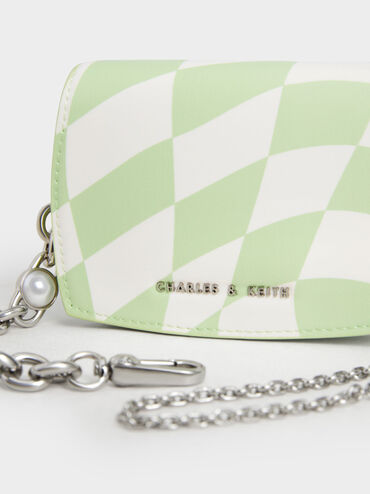 Chain Handle Checkered Vanity Pouch, Mint Green, hi-res