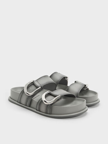 Gabine Leather Ombre Buckled Sandals, Light Grey, hi-res