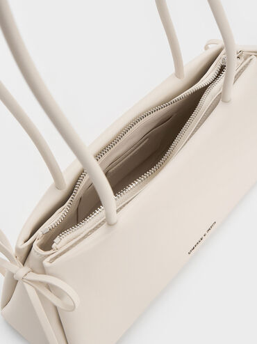 Hazel Bow Elongated Trapeze Shoulder Bag, Meringue White, hi-res