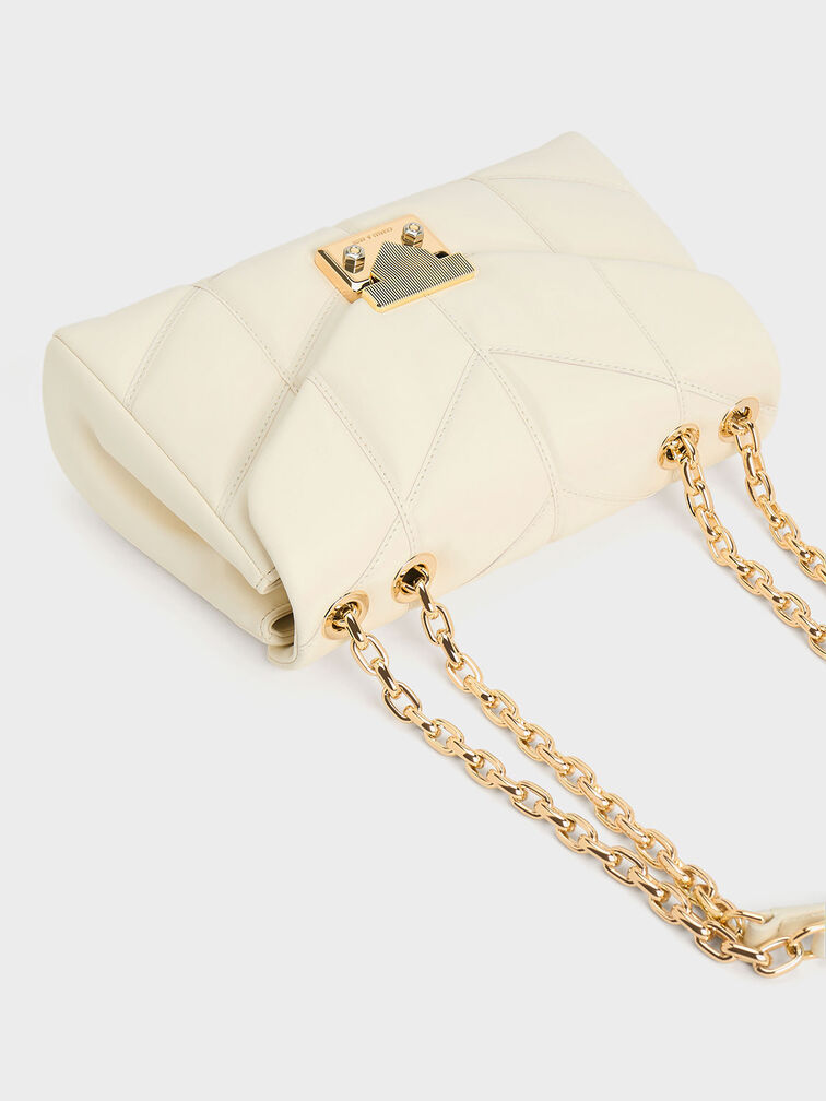 T&uacute;i đeo vai h&igrave;nh thang Eudora Chevron, Kem, hi-res