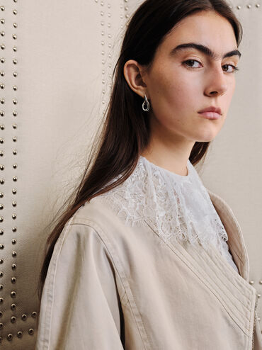 Khuyên tai dáng thả Nyra, Bạc, hi-res