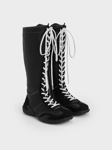 Minette Knee-High Sneaker-Boots, Black, hi-res