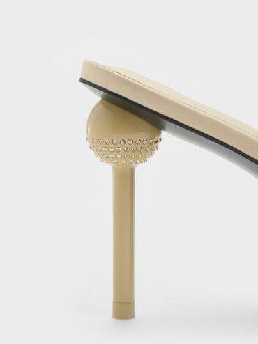 Giày mules cao gót Satin Crystal-Embellished, Vàng đồng, hi-res