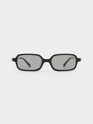 Sable Knot Rectangular Sunglasses, Black, hi-res