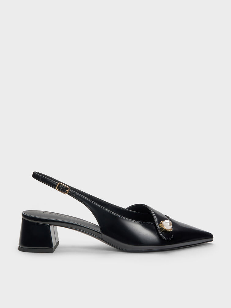 Gi&agrave;y sandals cao g&oacute;t Marie, Đen b&oacute;ng nh&aacute;m, hi-res