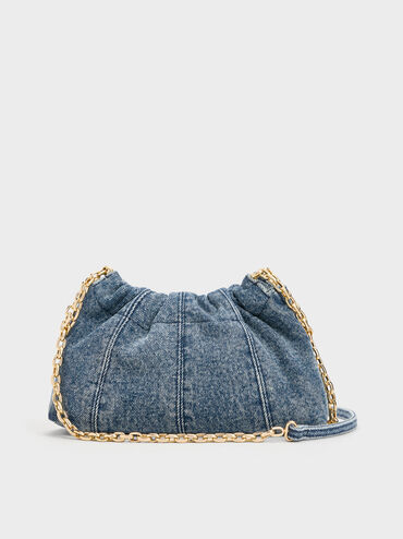 Ciara Denim Ruched Crossbody Bag, Denim Blue, hi-res