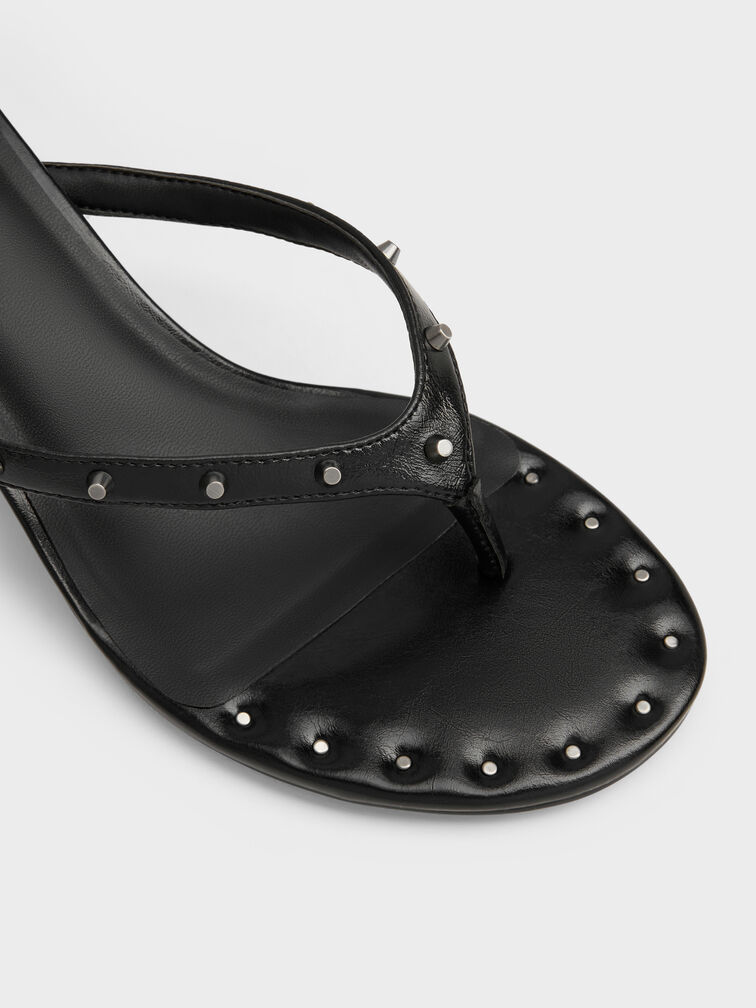 Briella Studded Heeled Thong Sandals, Black, hi-res