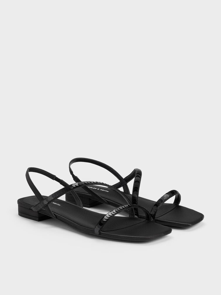 Gi&agrave;y sandals đế thấp Briella Sequinned, Đen họa tiết, hi-res
