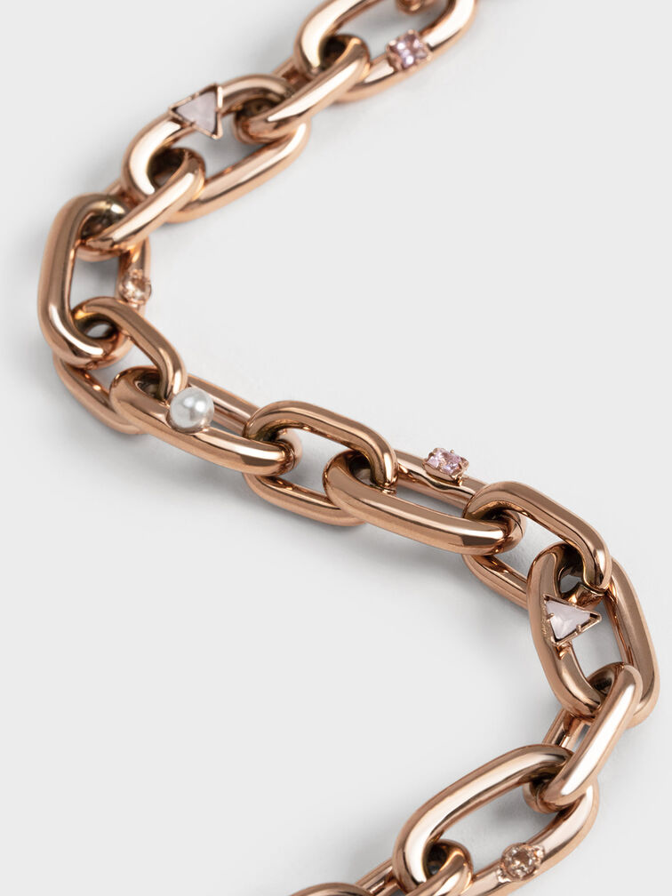 Crystal & Pearl Embellished Chain-Link Bracelet, Rose Gold, hi-res