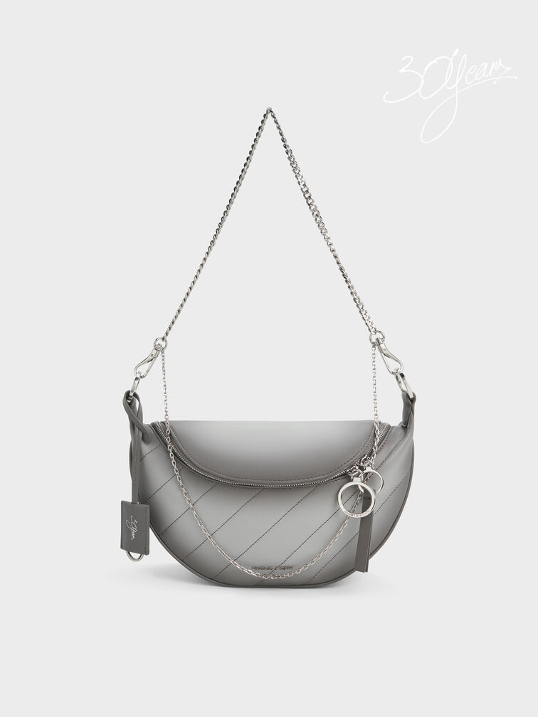 Philomena Half-Moon Crossbody Bag, Grey, hi-res