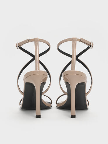 Patent Strappy Heeled Sandals, Taupe, hi-res