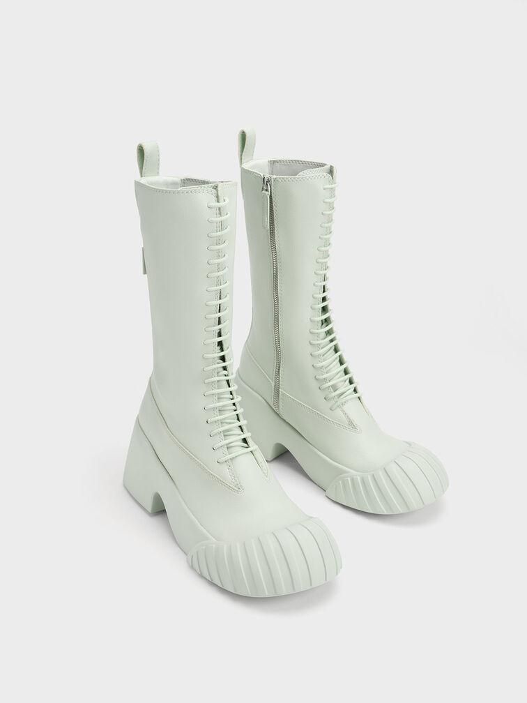 Adrian Chunky Sole Lace-Up Boots, Light Green, hi-res
