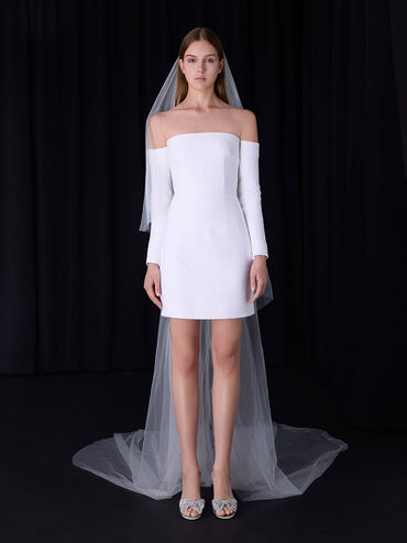 Giày cao gót hở ngón Recycled Polyester Beaded Bow, Bạc, hi-res