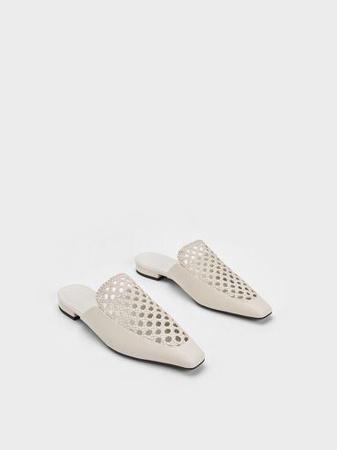 Giày mules Woven Tapered Flat, Phấn, hi-res