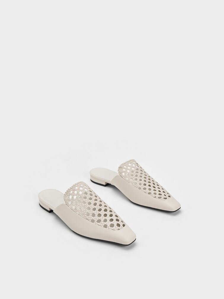 Giày mules Woven Tapered Flat, Phấn, hi-res