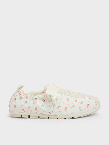 Girls' Satin Printed Sneakers, Chalk, hi-res