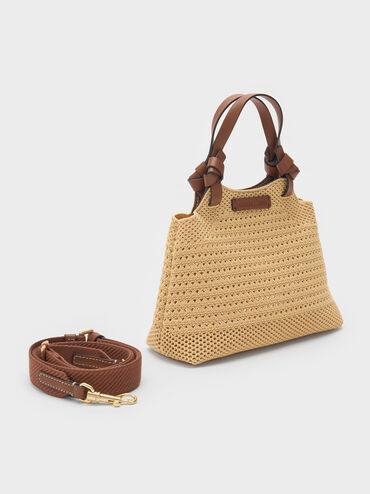 T&uacute;i tote phom h&igrave;nh thang Ida Knotted Handle Knitted, Be, hi-res