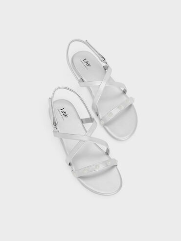 Giày sandals trẻ em Girls' Flower-Beaded Strappy, Bạc, hi-res