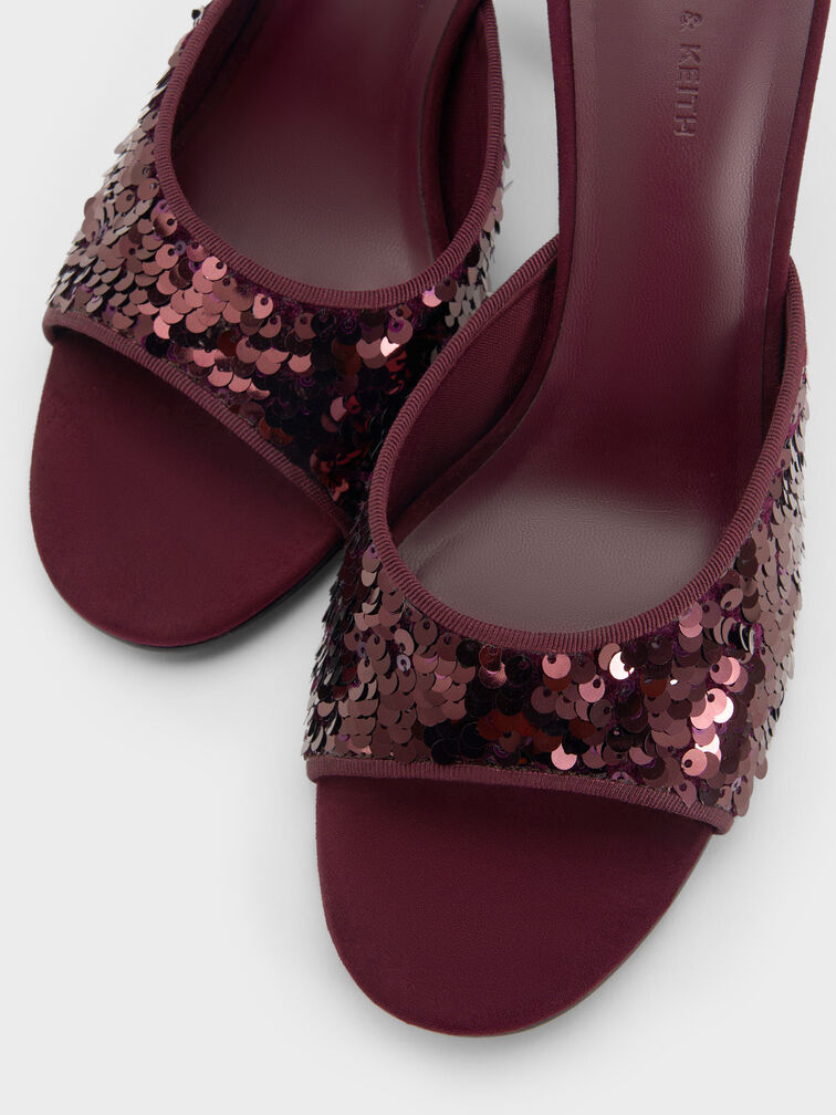 Gi&agrave;y mules cao g&oacute;t đ&iacute;nh Sequinned, Đỏ burgundy, hi-res