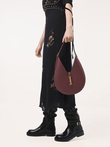 Túi đeo vai Cesia Metallic-Accent Hobo, Wineberry Red, hi-res