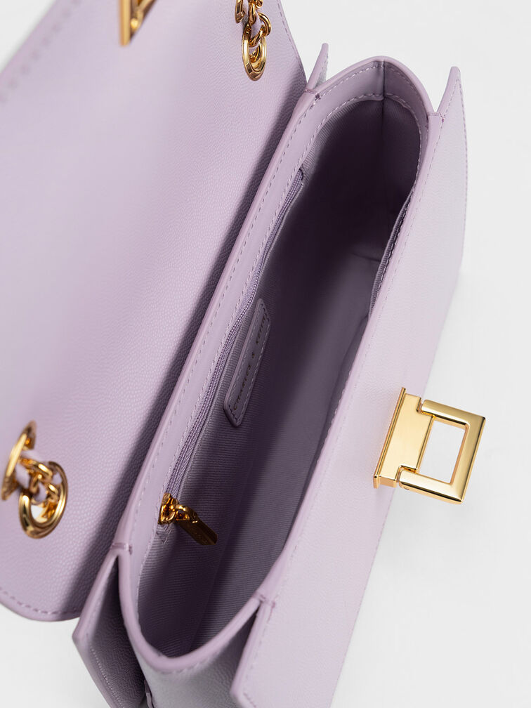 Túi đeo vai phom chữ nhật Metallic Accent Front Flap, Xám hoa lilac, hi-res