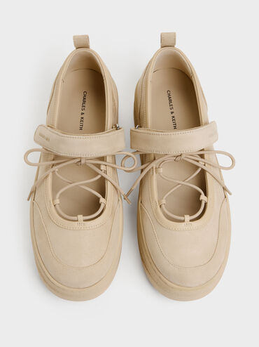 Faux Suede Mary Jane Platform Sneakers, Beige, hi-res