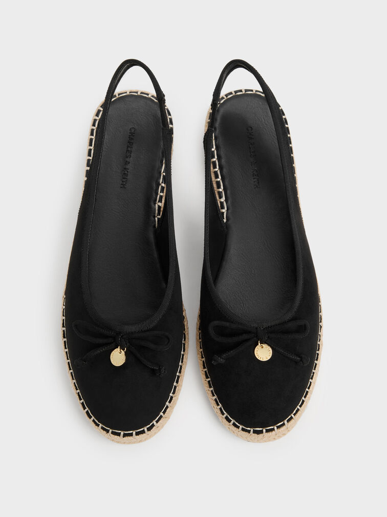 Faux Suede Bow Slingback Espadrilles, Black Textured, hi-res