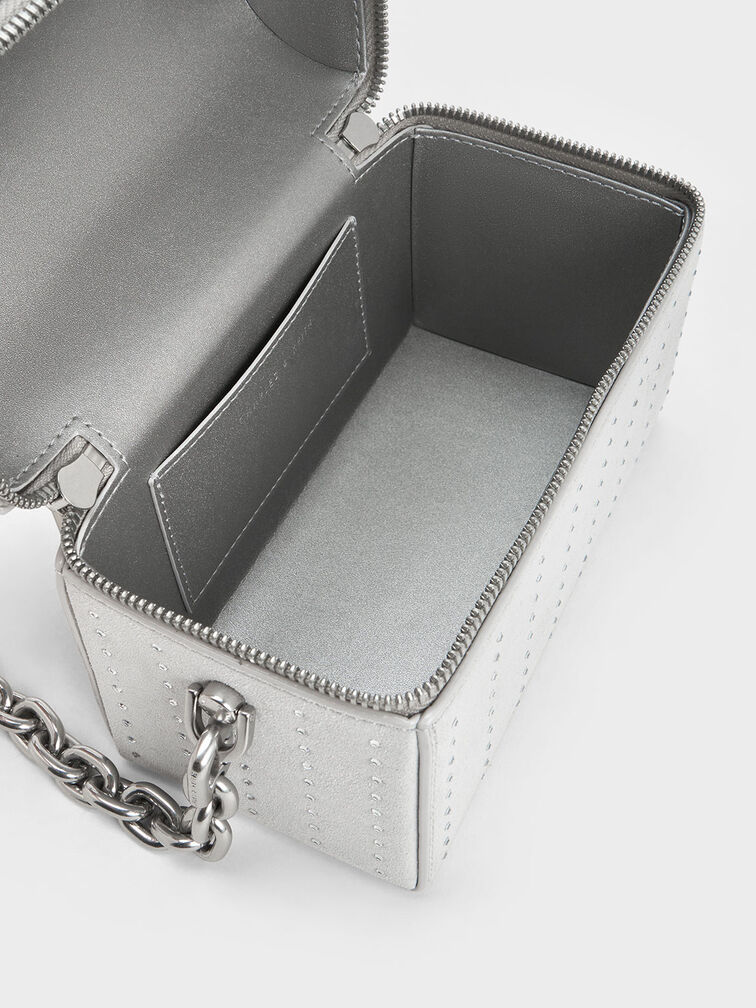 Túi đeo chéo hình hộp Padded Handle Textured, Bạc, hi-res