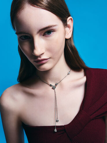 Rosalind Flower-Motif Necklace, Brushed Silver, hi-res