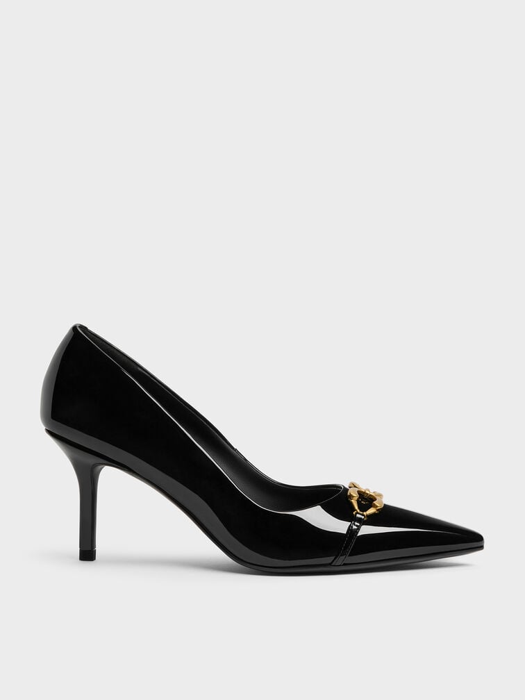 Gi&agrave;y cao g&oacute;t b&iacute;t mũi Patent Metallic-Buckle đen b&oacute;ng, Đen b&oacute;ng, hi-res