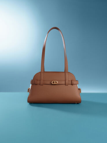 Aubrielle Belted Shoulder Bag, Chocolate, hi-res