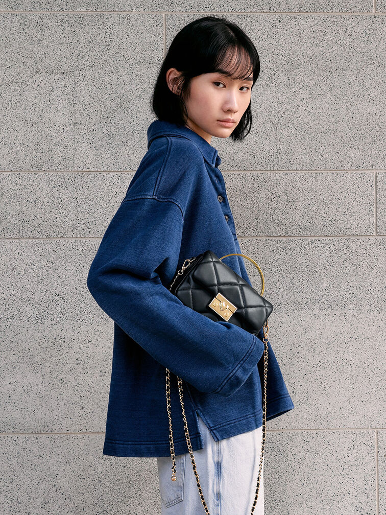 Túi xách phom chữ nhật Quilted Boxy, Đen, hi-res