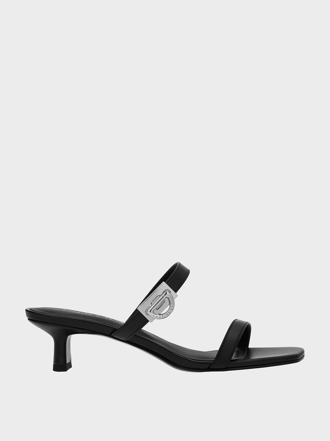 Double Strap Metallic Accent Sandals, Black, hi-res