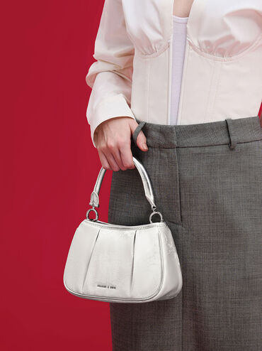 Túi đeo vai hình thang Recycled Satin Floral-Print, Bạc, hi-res