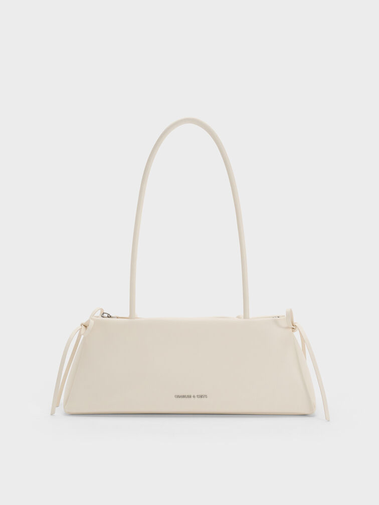 Hazel Bow Elongated Shoulder Bag, Cream, hi-res