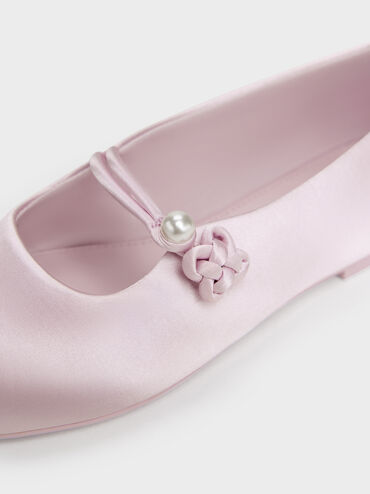 Girls' Orinda Knot-Pearl Mary Jane Flats, Light Pink, hi-res