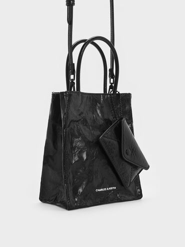 Túi tote phom chữ nhật Matina Crinkle-Effect Elongated, Jet Black, hi-res