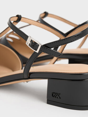 Leather T-Bar Block-Heel Pumps, Black Boxed, hi-res