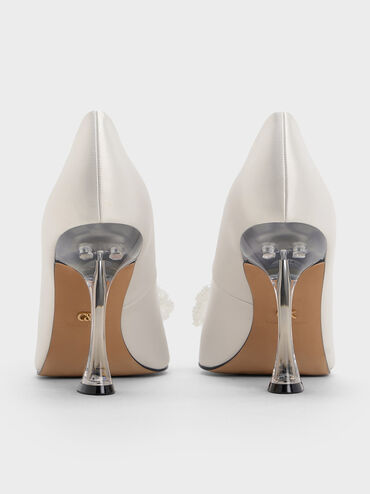 Giày cao gót mũi nhọn Recycled Polyester Beaded Bow, Trắng, hi-res