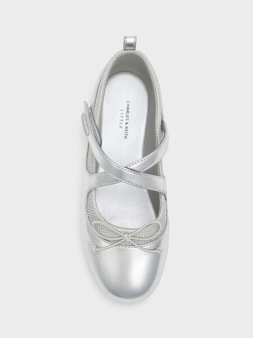 Girls' Metallic Crossover Mary Jane Sneakers, Silver, hi-res