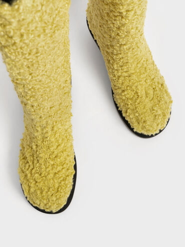 Frida Furry Knee-High Boots, Yellow, hi-res