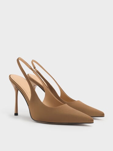 Siletto Slingback Pumps, Brown, hi-res